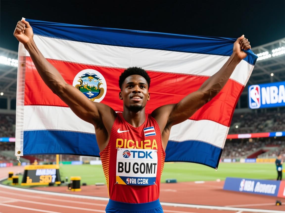 哥斯达黎加田径选手高举大旗